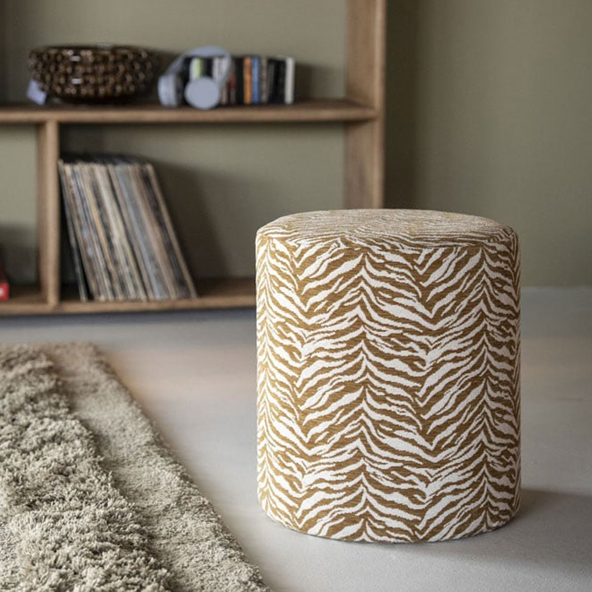 Pouf Tigra Ø 38 cm Muster senffarben Hocker Sitzhocker
