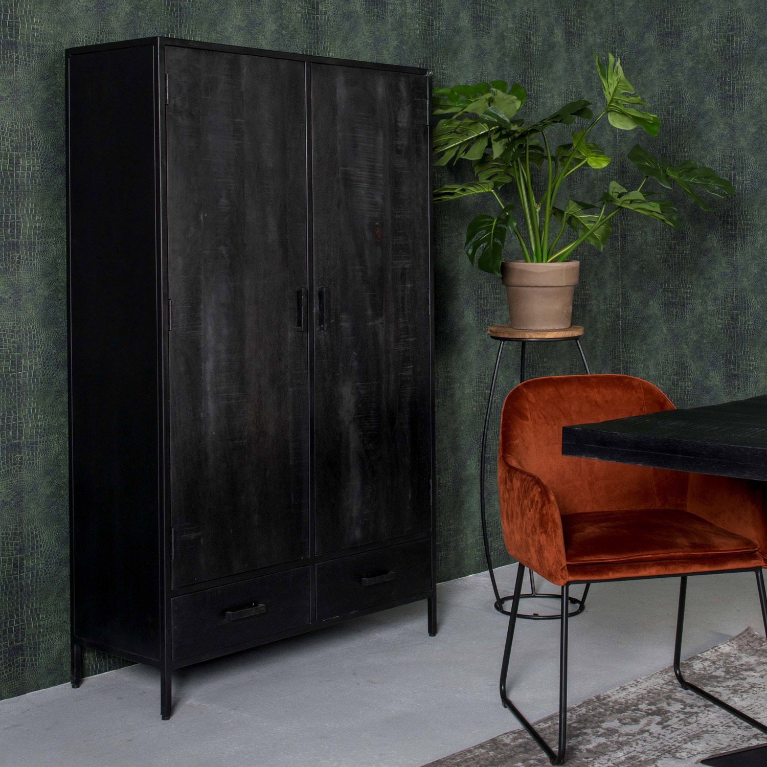 Schrank Kala B 100 cm Mango Massivholz schwarz