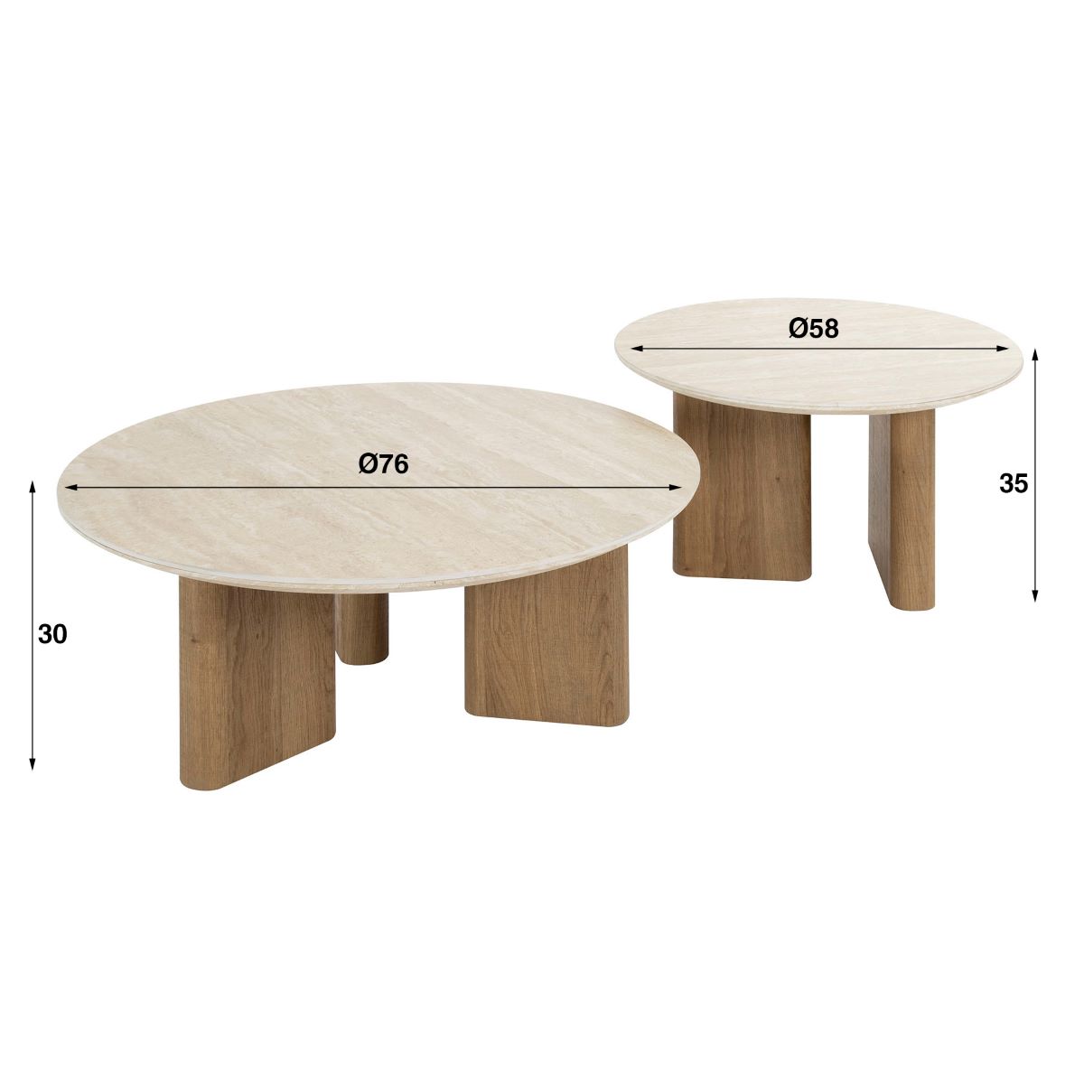 2´er Set Couchtisch VENEZIA rund Keramik Travertin Optik beige