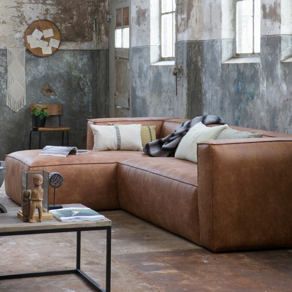 woood Ecksofa Sofa BEAN recyceltes Leder cognac links