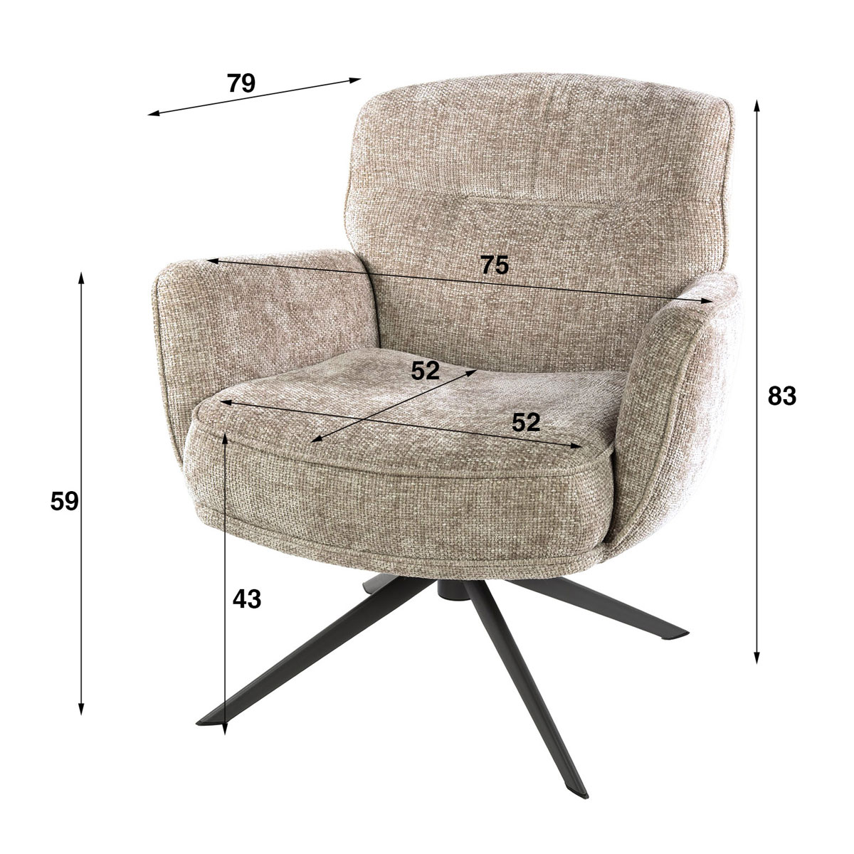 Sessel LORENZO drehbar weiches Chenille sandfarben Drehsessel Relaxsessel