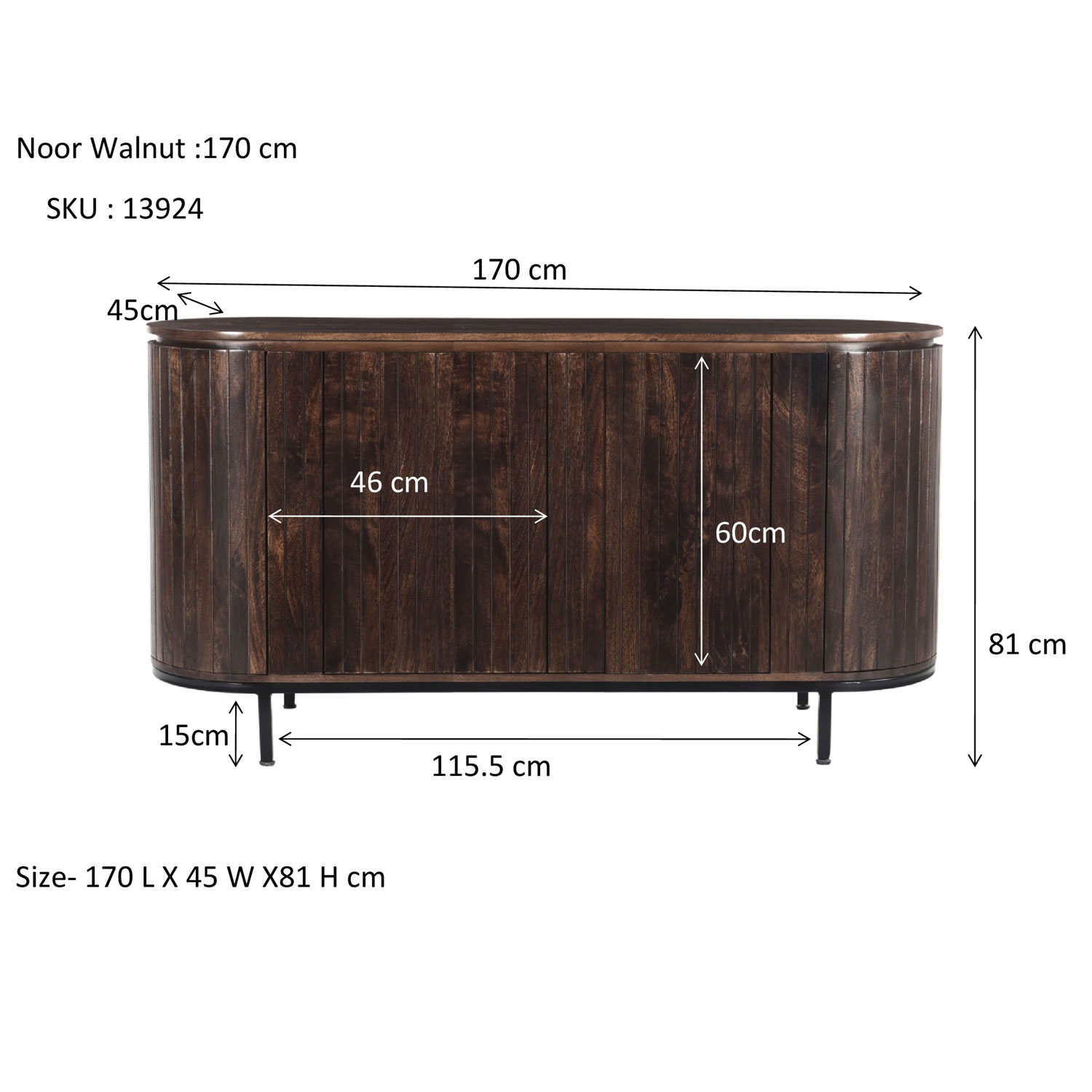 RETRO CHIC Sideboard Noor 170 cm Mango Holz braun