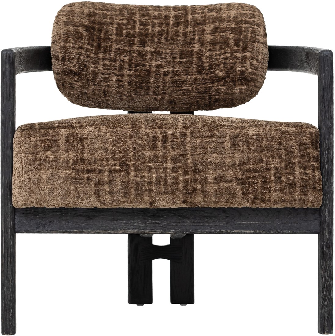Lounge Sessel Kelly Chenille braun Holzgestell schwarz
