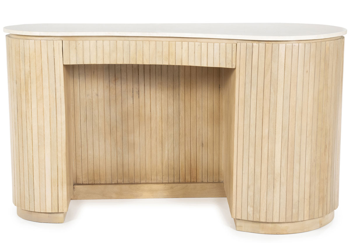 Schreibtisch Mari 129 x 60 cm Mangoholz hellbraun Marmor