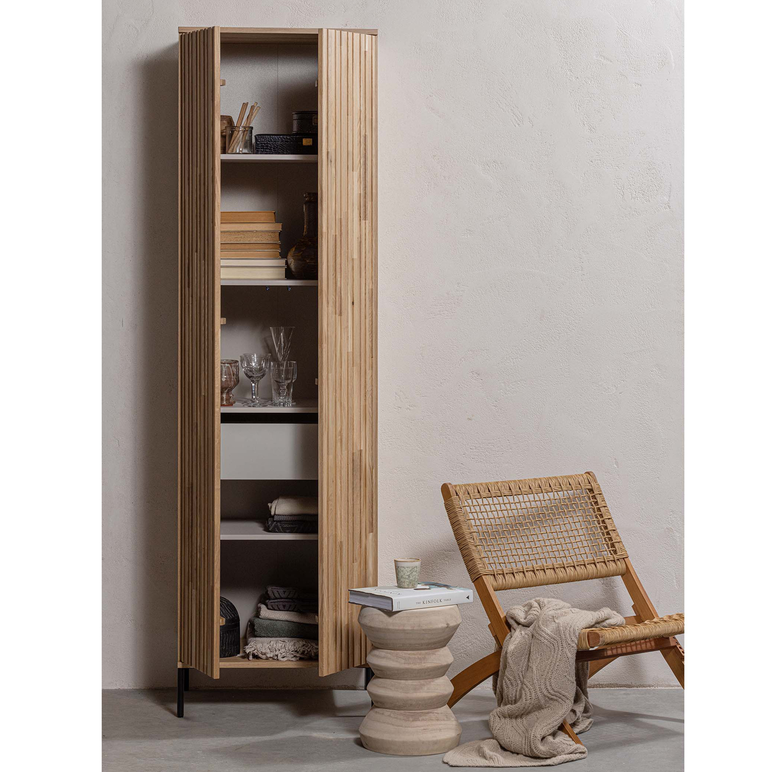 Kleiderschrank New Gravure H 210 cm Eiche naturel Aufbewahrungsschrank Schrank