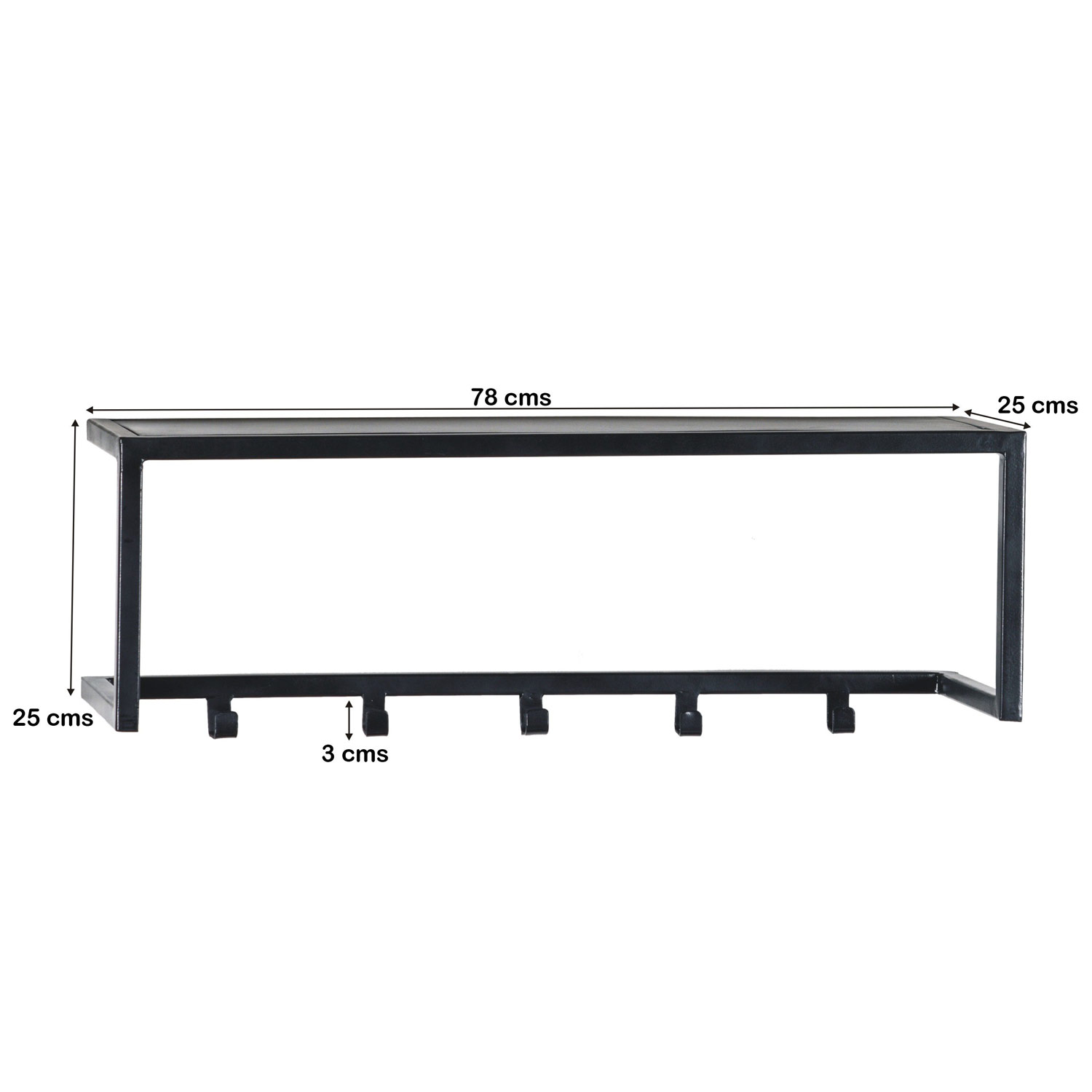 Wandgarderobe Abby B 78 cm Mango massiv Metall schwarz 5 Haken Ablage Garderobe