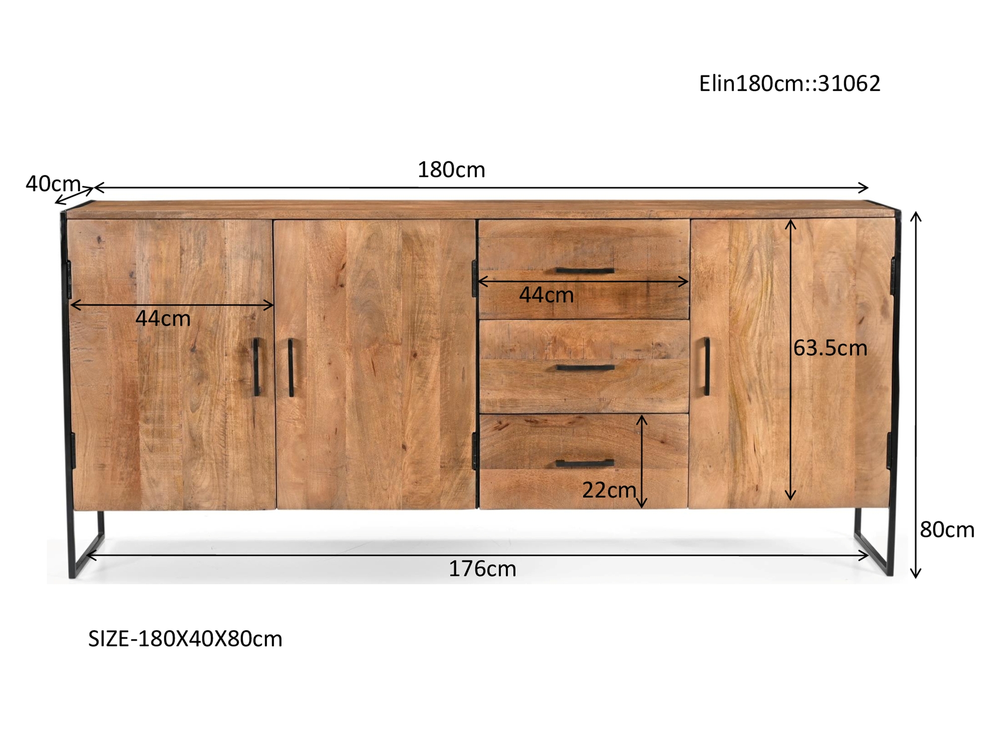 Sideboard Anrichte Elin 180 cm Mangoholz natur  