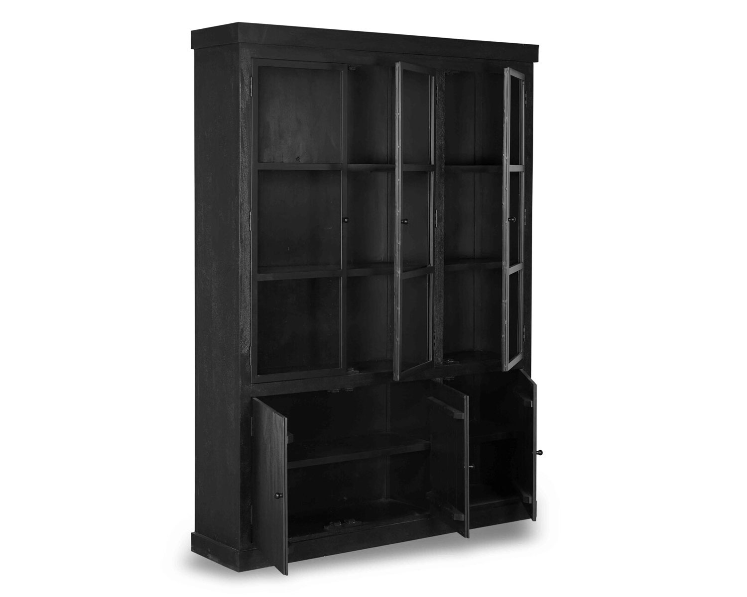 Vitrine NOEL H 220 cm Mangoholz schwarz Vitrinenschrank