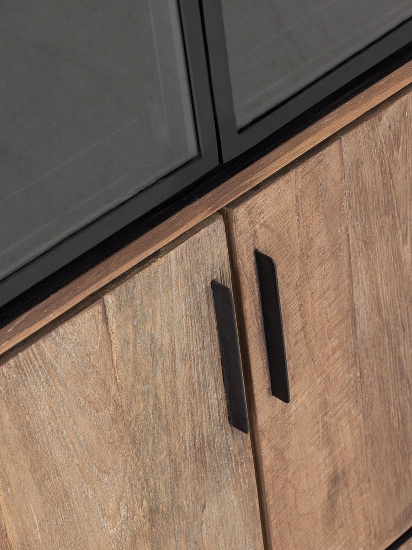 Vitrine Vitrinenschrank Evo H 220 cm recyceltes Teakholz Metall