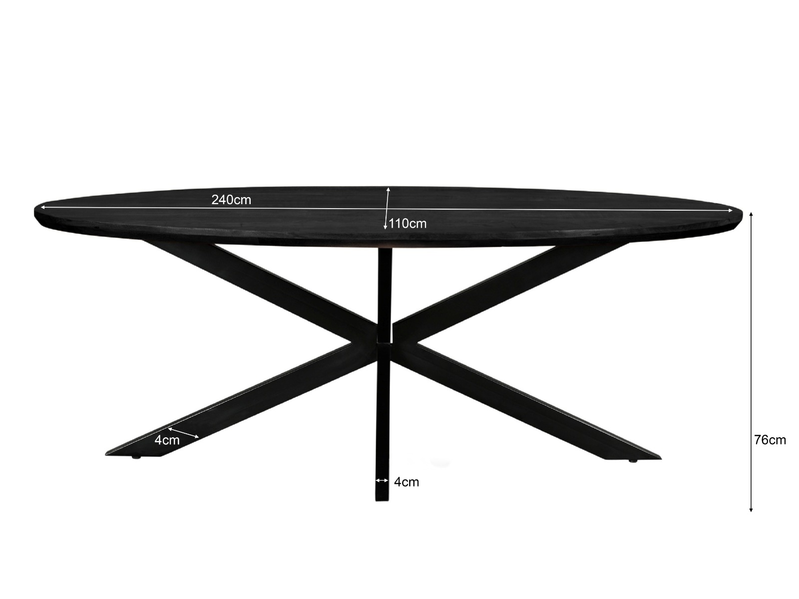 Esstisch Jesper oval 240 x 110 cm Mangoholz schwarz