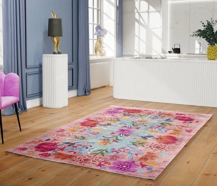 Teppich Élodie mit Blumenmotiv mehrfarbig  