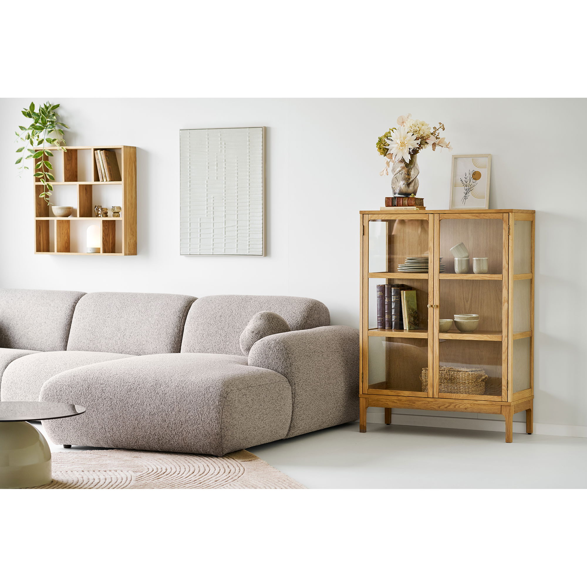 Schrank Vitrine Lamora mit 2 Türen aus Eichenholz Breite 90 cm
