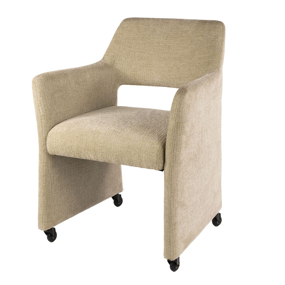 2er Set Armlehnstuhl LUNA auf Rollen Jaroq Stoff sandfarben