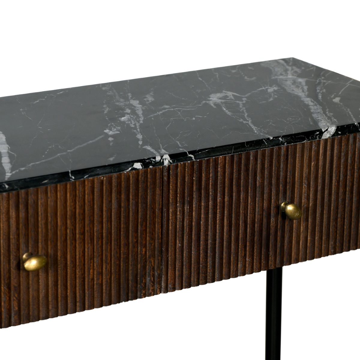 Flurtisch Konsolentisch JAPANDI braun mit Marmorplatte