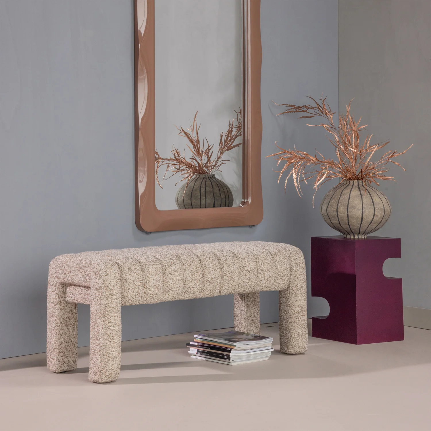 Esstischbank Polsterbank FREX 110 cm Bouclé-Stoff braun