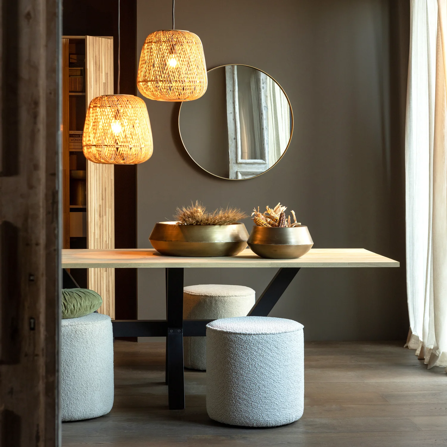 Sitzhocker Hocker Ø 46 cm SARA Bouclé creme