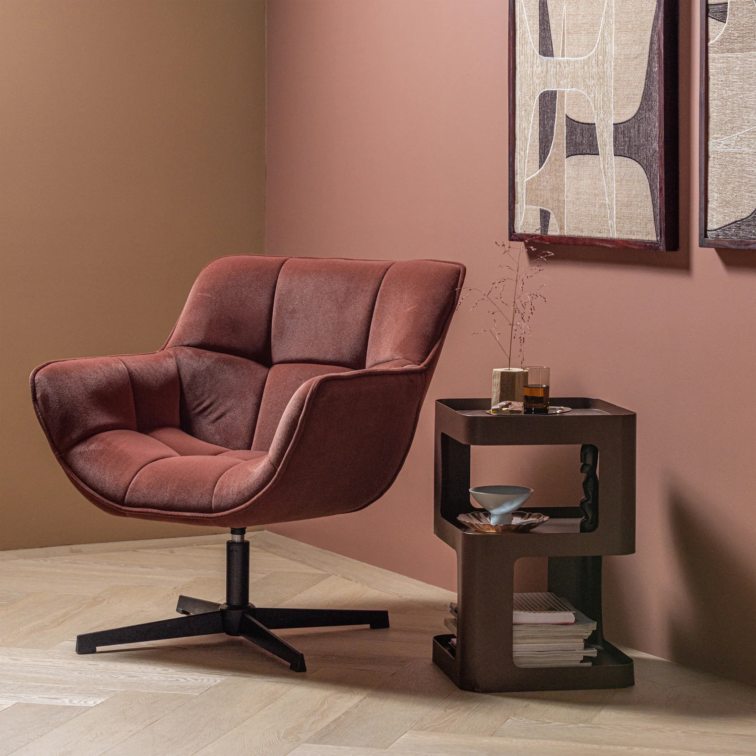 Beistelltisch Nachtschränkchen RIV H 54 cm Metall lila braun