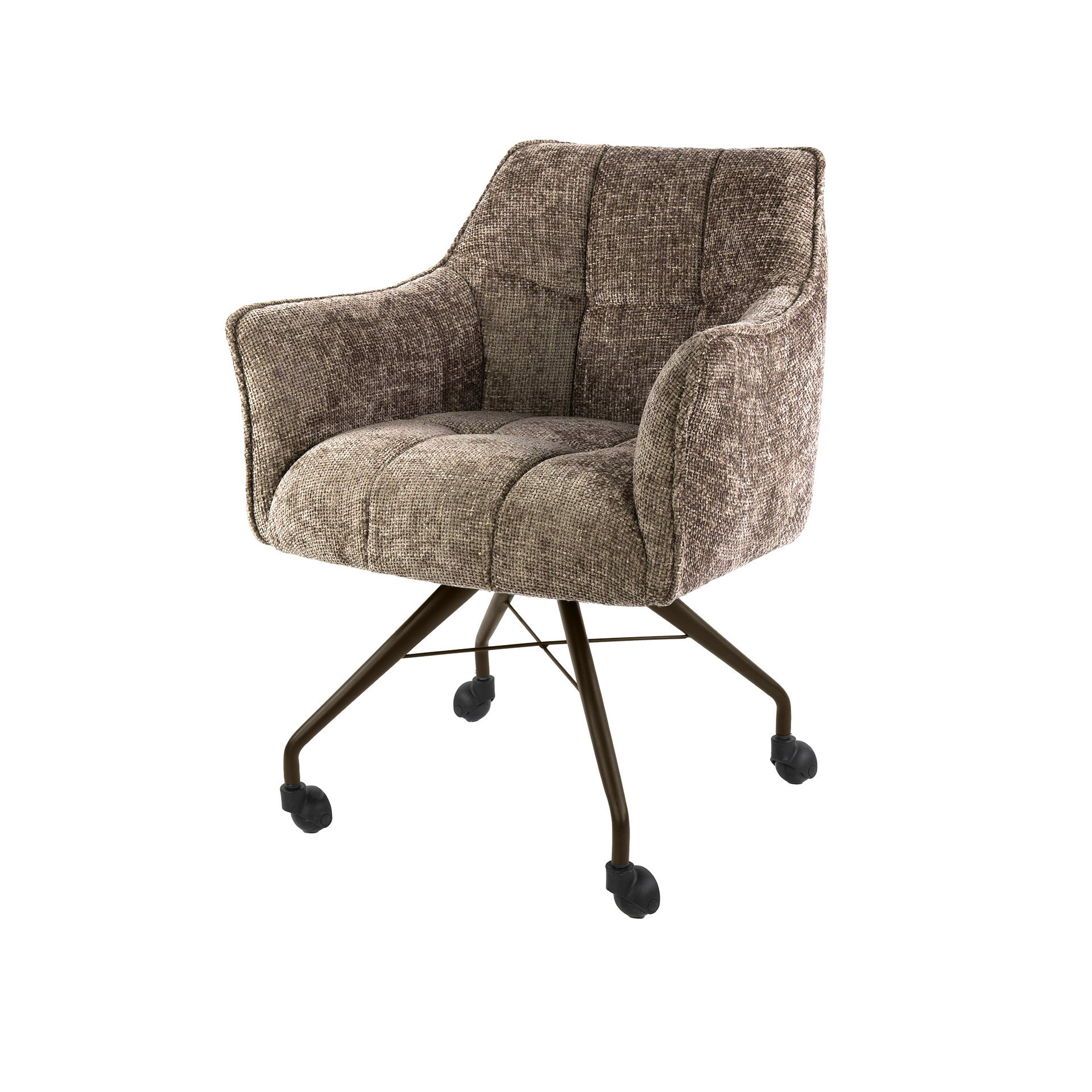 2er Set Armlehnstuhl Fino auf Rollen Chenille champagner Beine braun