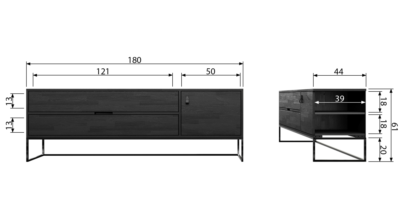 woood TV Möbel Lowboard Silas 180 cm schwarz