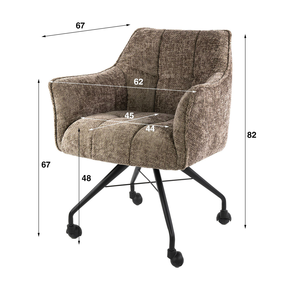 2er Set Armlehnstuhl Fino auf Rollen Chenille Stoff champagner