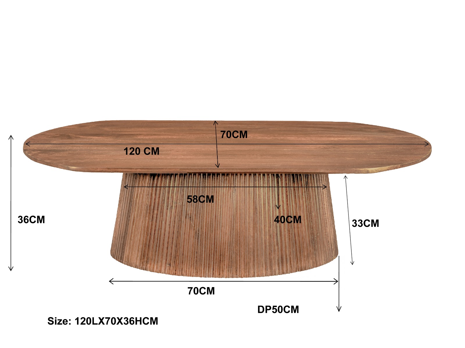 Couchtisch Salvator oval 120 x 70 cm Mangholz braun