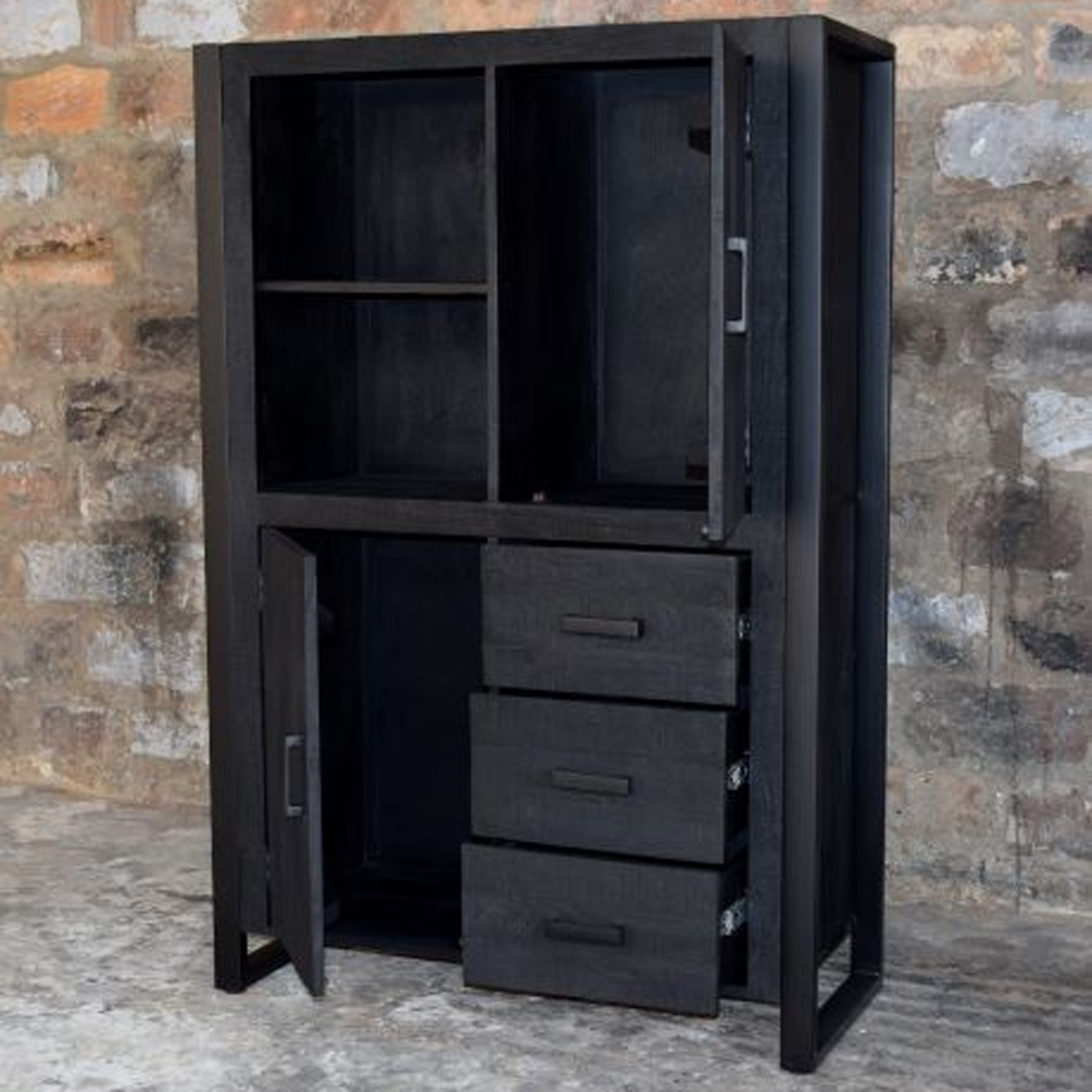Schrank Norris B 100 cm Schrankwand Mangoholz Metall schwarz
