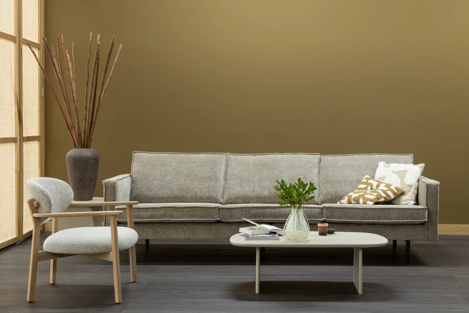 3 Sitzer Sofa RODEO Ribstoff Cord dunkelsand