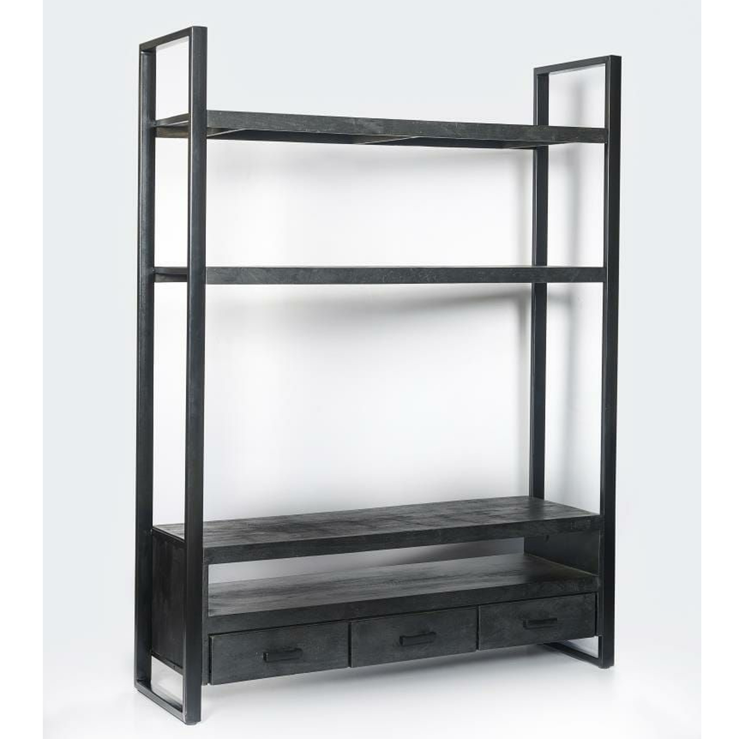 Vintage Retro TV Möbel Regal Norris H 200 cm Mango Holz Metall schwarz