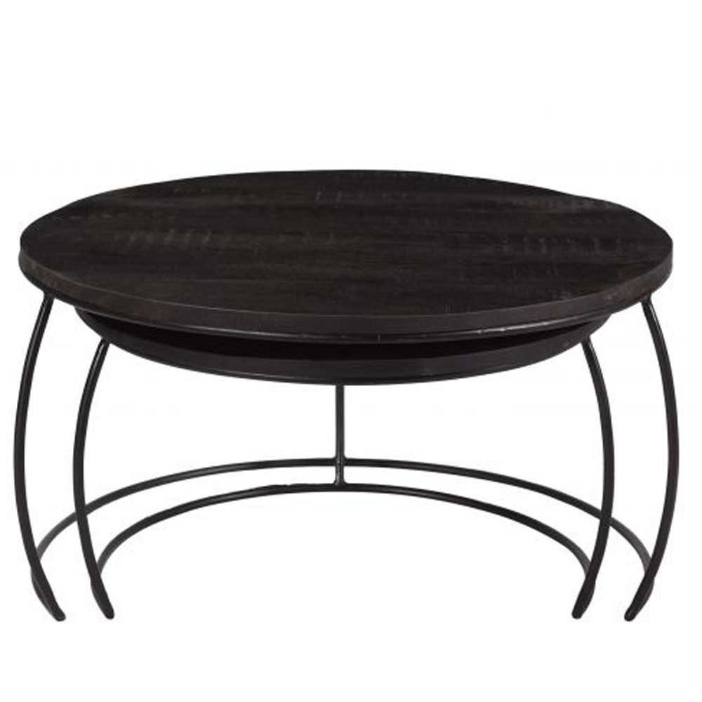 2er Set Couchtisch Emma Mangoholz Metall schwarz