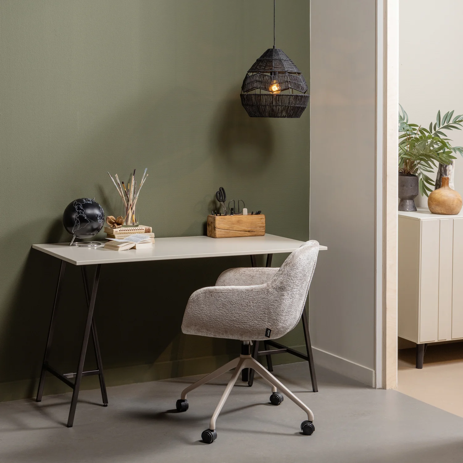 Bürostuhl MORROS höhenverstellbar Chenillestoff taupe Schreibtischstuhl