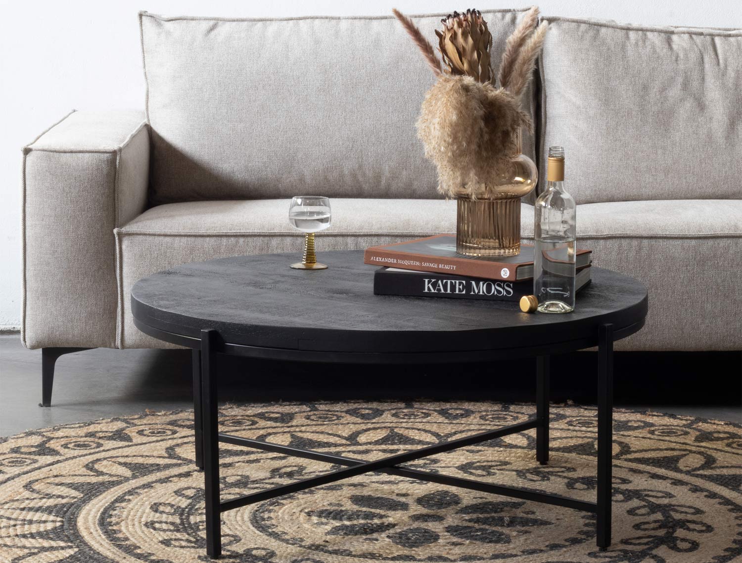 Couchtisch rund MARA Ø 100 cm Teakholz schwarz