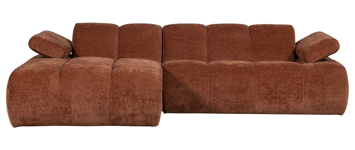 woood Chaiselongue Sofa MOJO links gerippter Stoff rostbraun