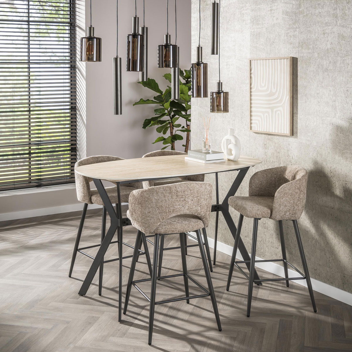 Bartisch VERONA oval 140 x 75 cm Keramikplatte Travertinoptik