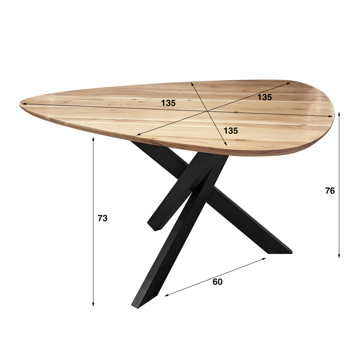 Esstisch TRIGO dreieckige Form Akazie 135 x 135 cm