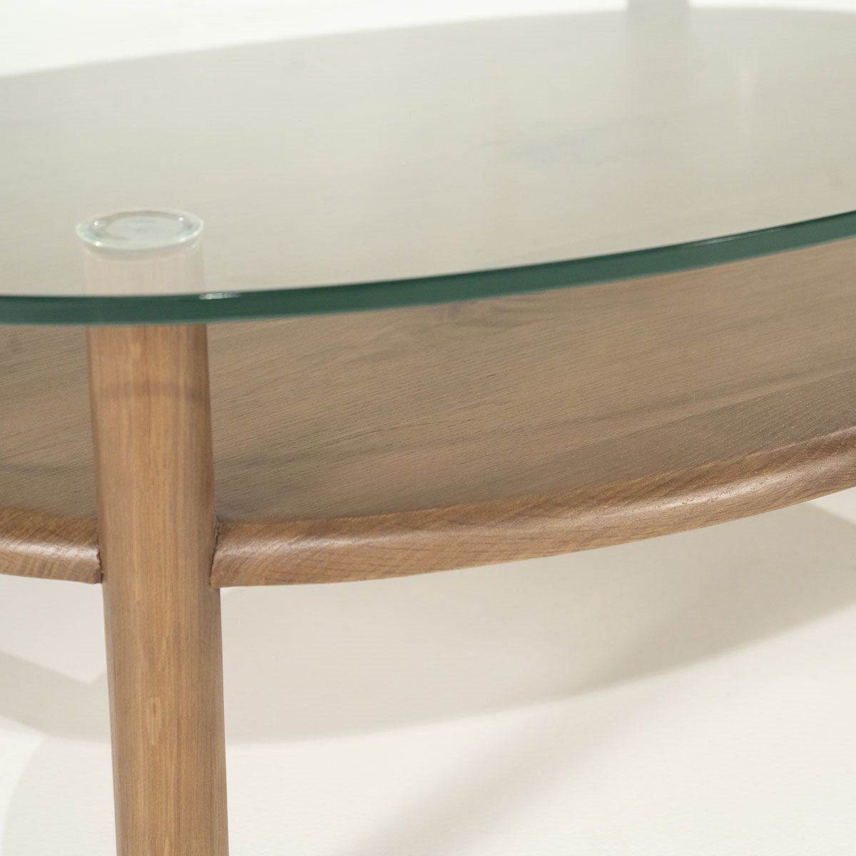 Couchtisch Cleo oval 101,5 x 73 cm mit Glasplatte Eiche Massivholz dunkel