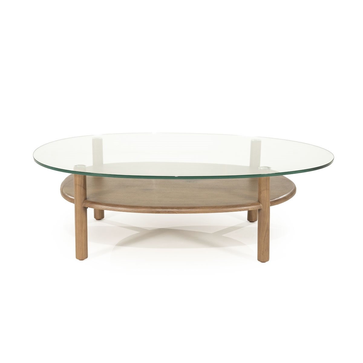 Couchtisch Cleo oval 101,5 x 73 cm mit Glasplatte Eiche Massivholz dunkel