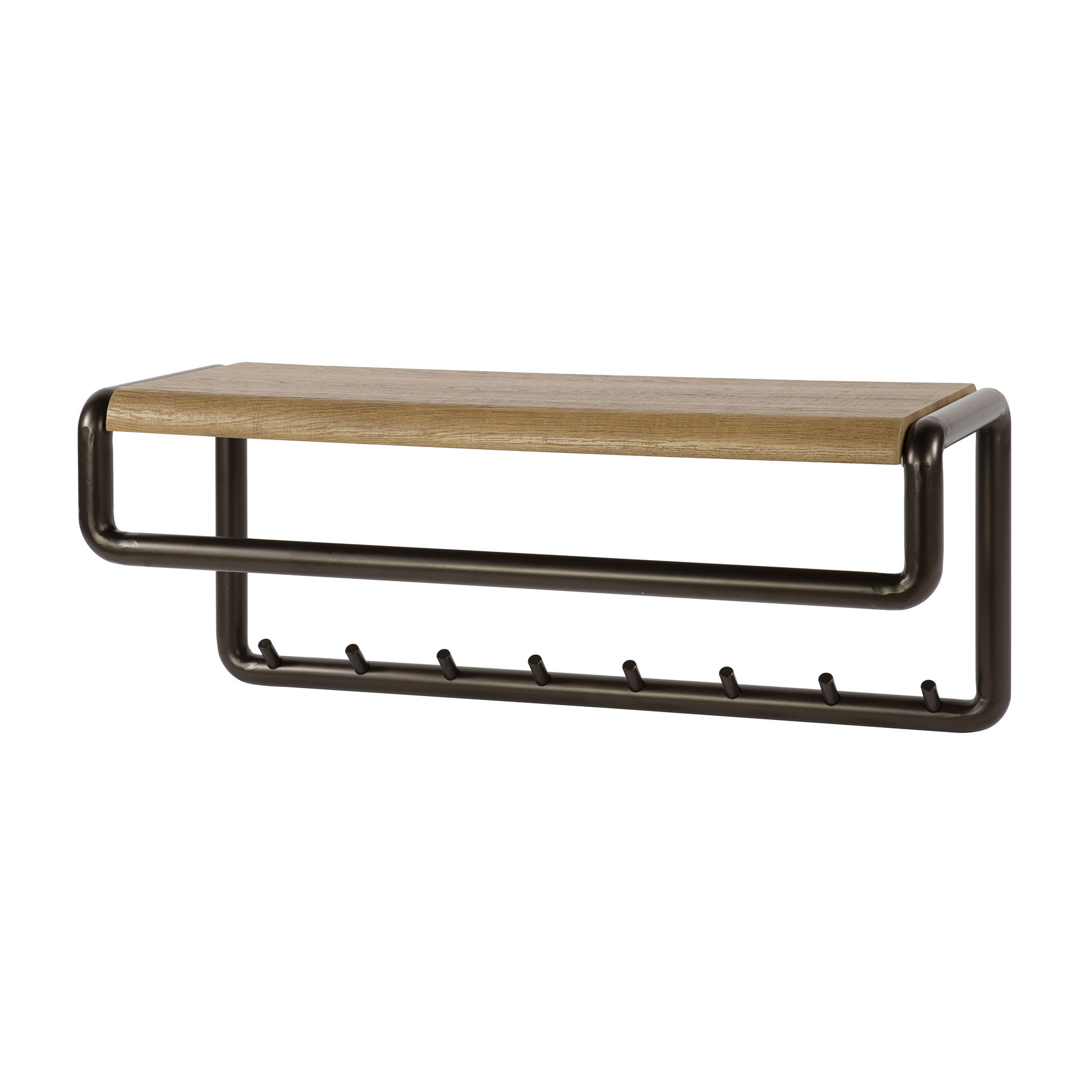 Wandgarderobe SANOS B 80 cm mit 8 Haken Hutablage Eichenoptik Metall bronze
