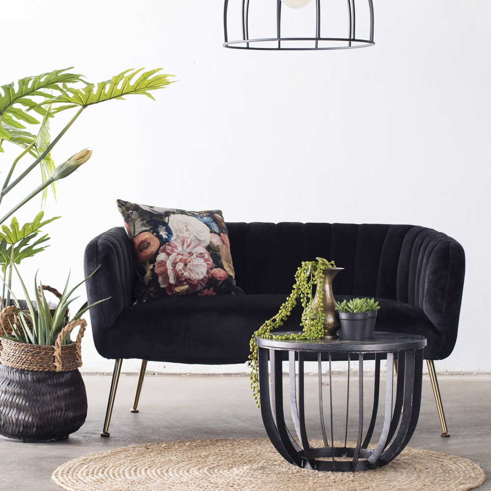 2 Sitzer Sofabank Sofa Amy 130 cm Samt schwarz Sitzbank