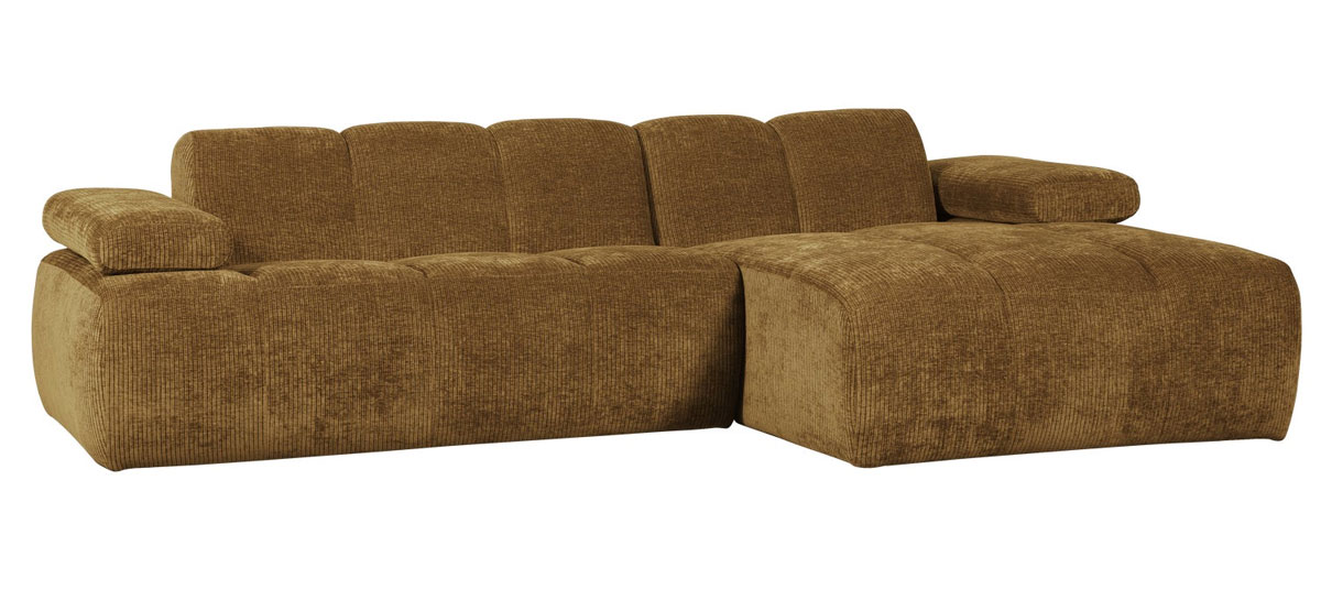 woood Chaiselongue Sofa MOJO rechts gerippter Stoff honiggelb
