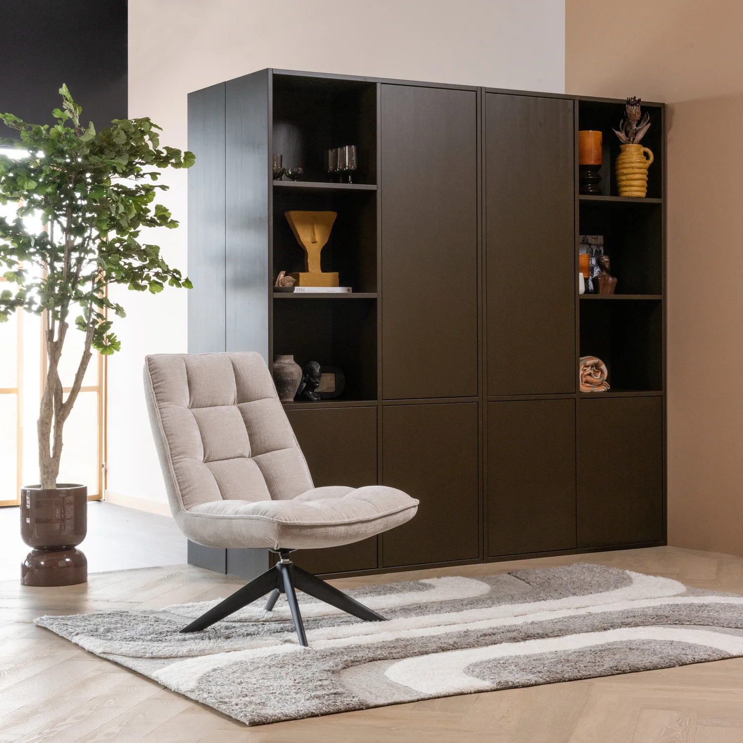 Schrank MEGGY links geschlossen 108 cm Holzschrank Kiefer Massiv mittelbraun