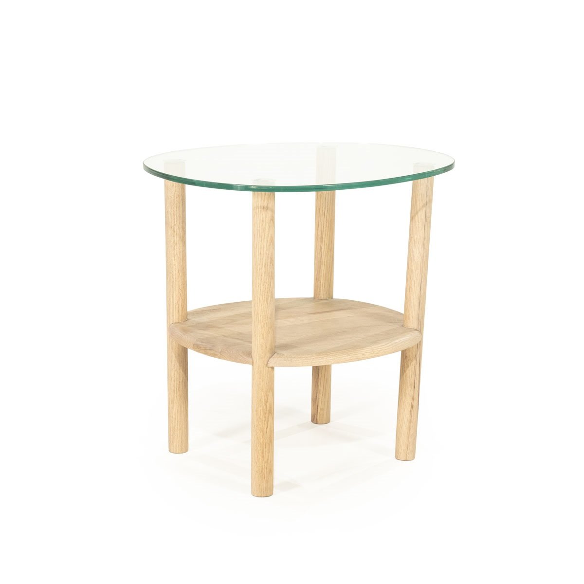 Beistelltisch Cleo H 50 cm Eiche Massivholz brauntöne Glasplatte