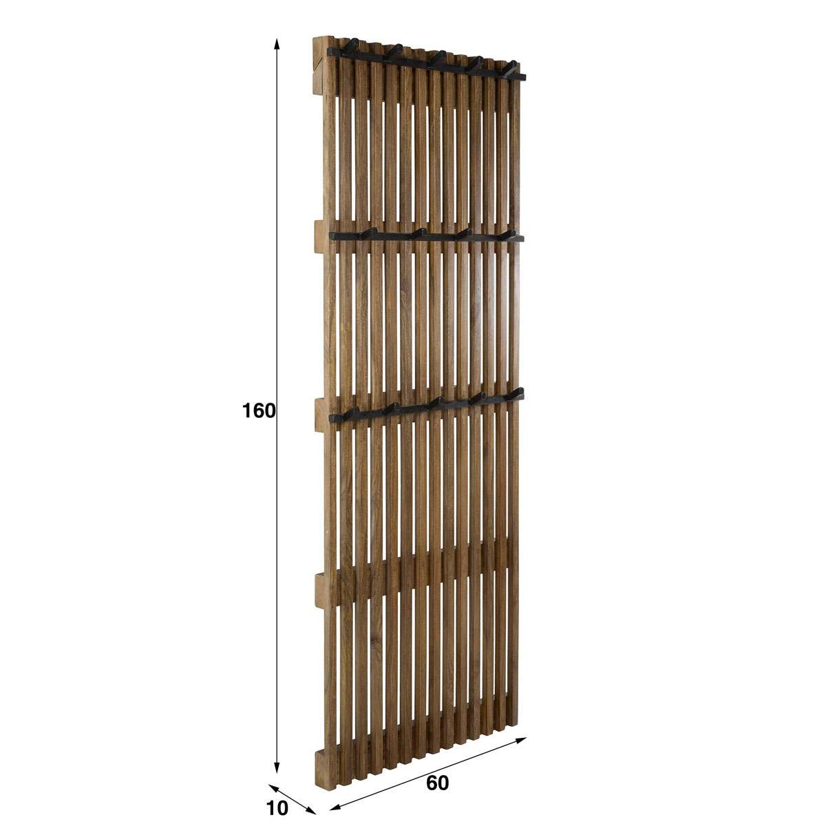 Wandgarderobe Strong H 160 cm 14 Haken Mango Massivholz Metall
