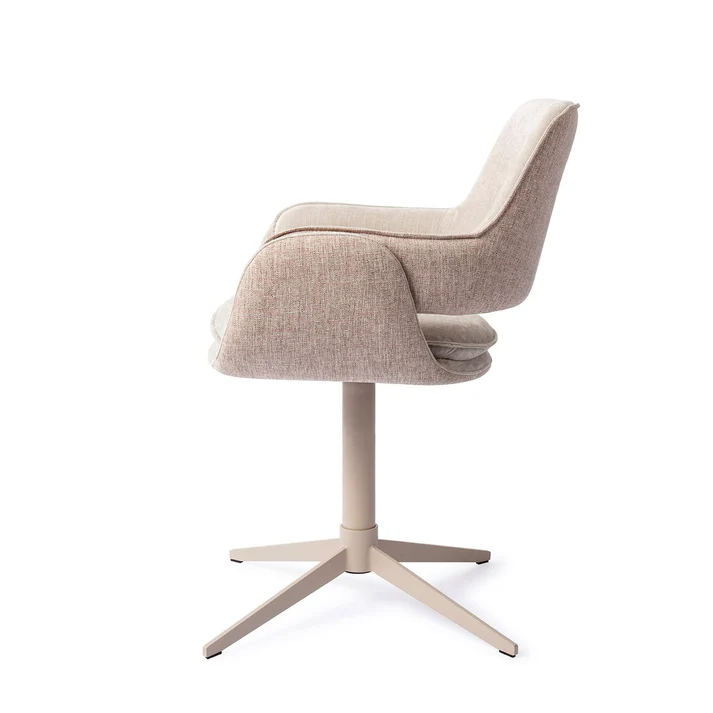 Esszimmerstuhl Oketo drehbar – Driftwood Drive mit Gestell in Metall hell ecru