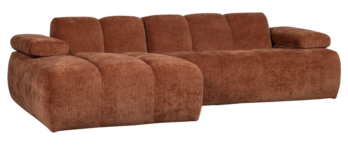 woood Chaiselongue Sofa MOJO links gerippter Stoff rostbraun