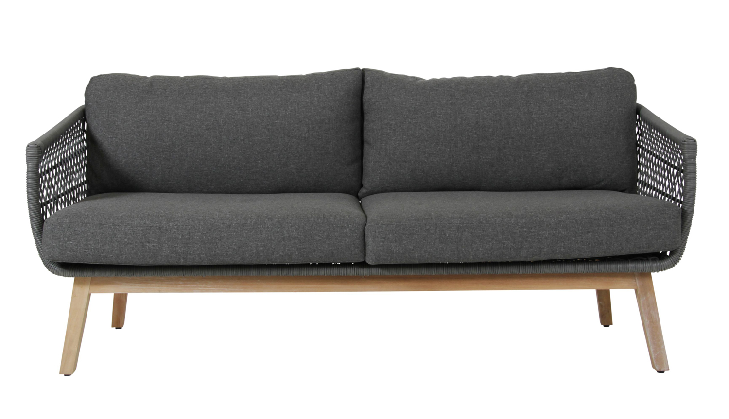 3 Sitzer Lounge Gartenbank Sofa Kenton Polyrattan Teakholz incl. Polster