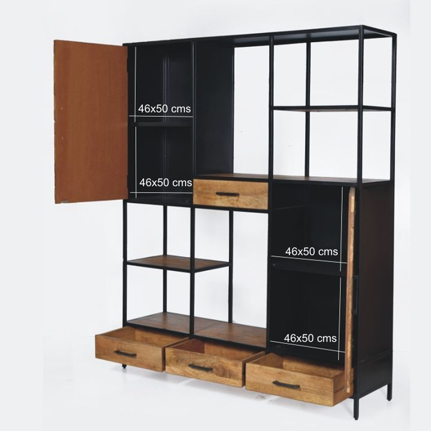 Schrank Regal Brooklyn B 160 cm Wandregal Bücherregal Mangoholz Fischgräte braun Metall schwarz