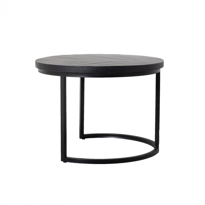 2er Set Couchtisch rund BOB Mangoholz und Metall schwarz