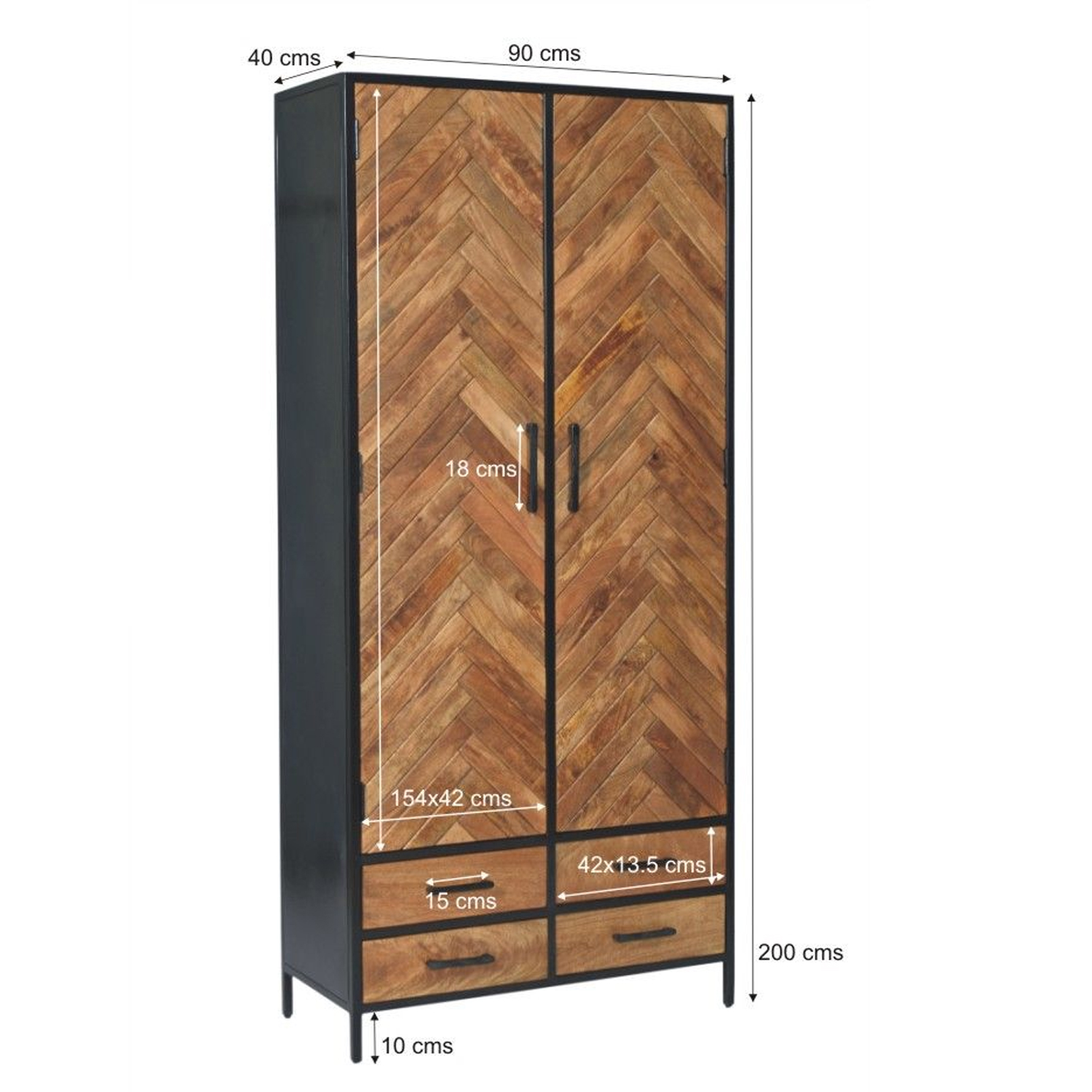 Schrank Brooklyn H 200 cm Mangoholz Fischgräte