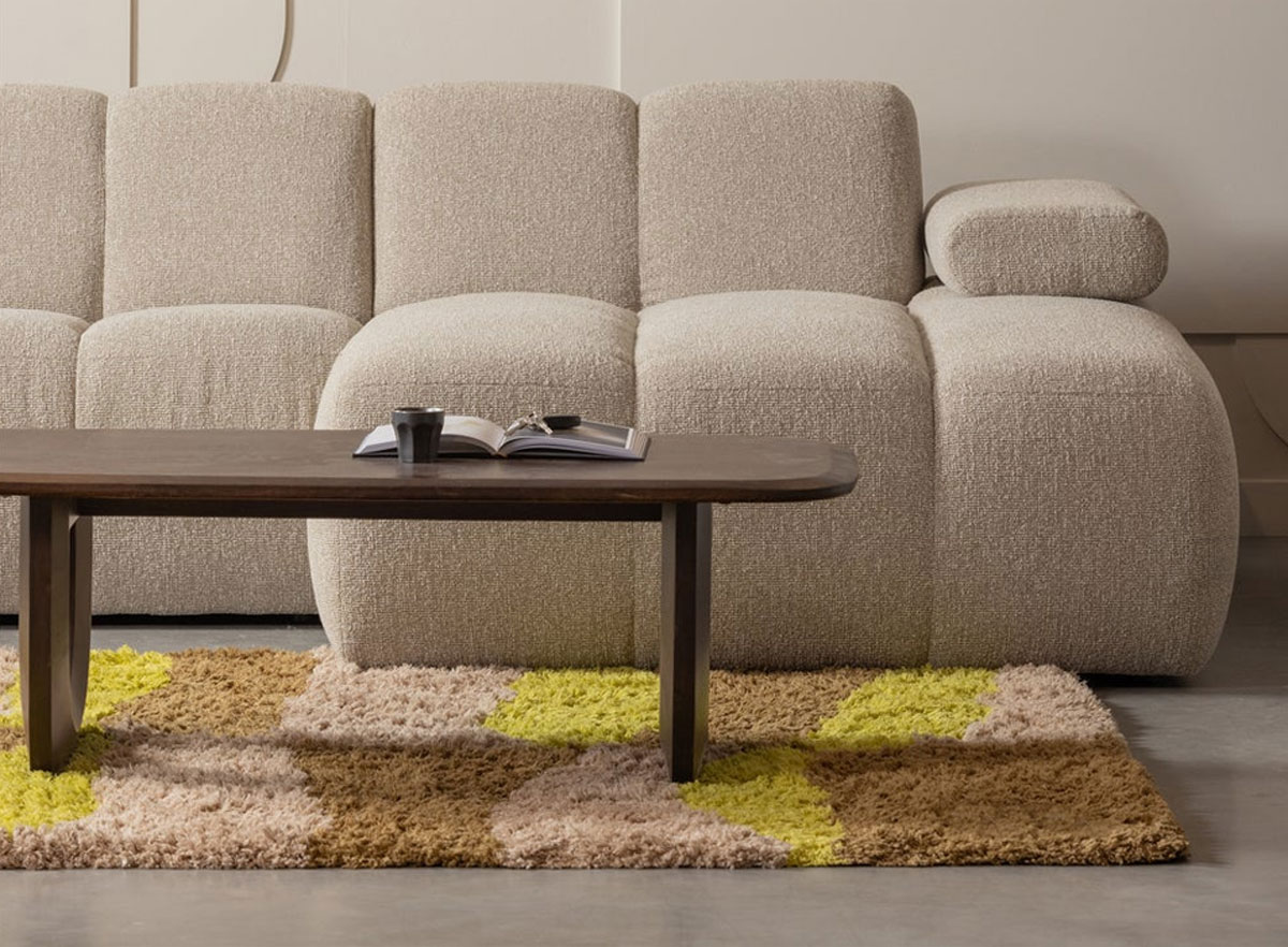 woood Chaiselongue Sofa MOJO rechts Bouclé beige melange