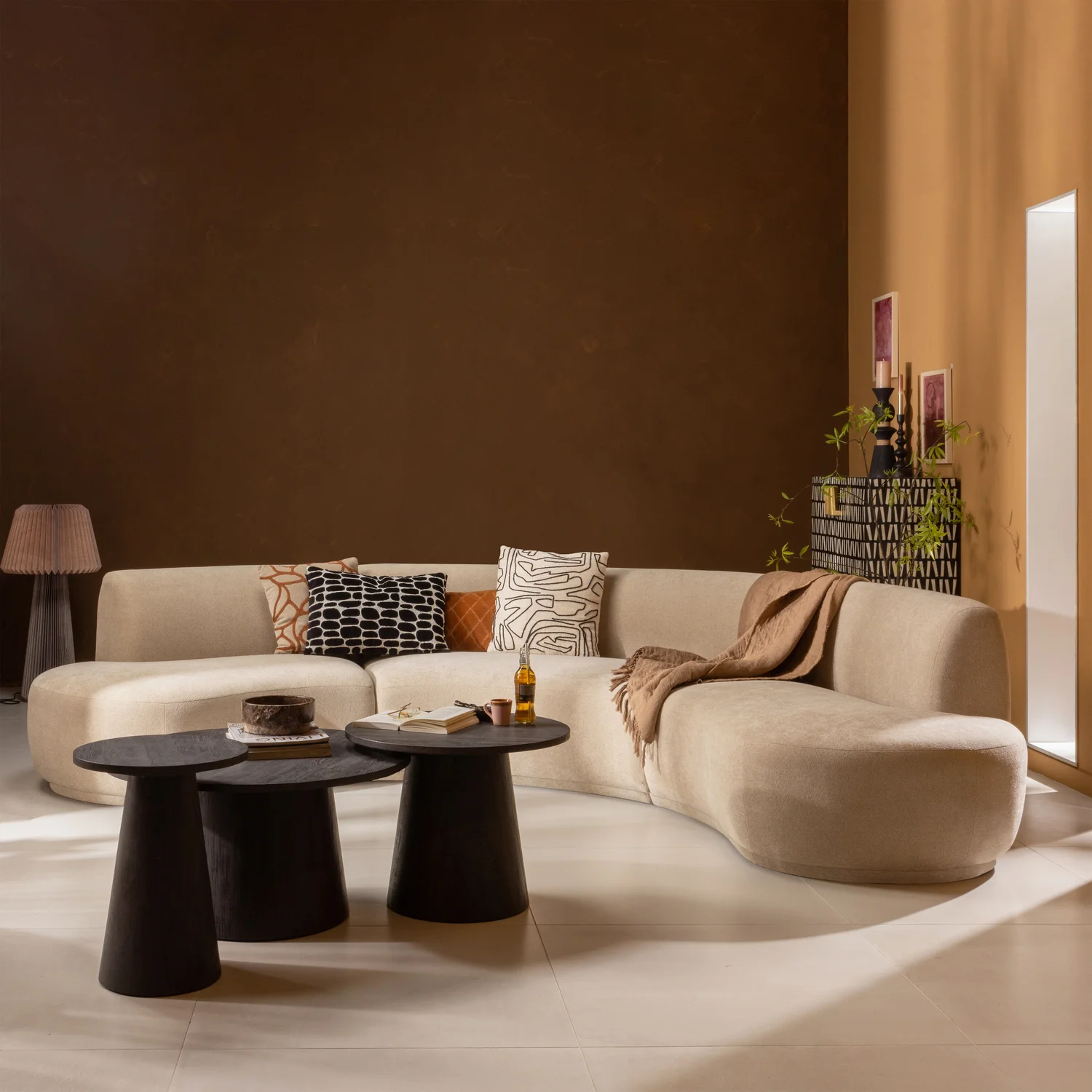 Couchtisch MAAN Ø 60 cm MDF 3D foliert dunkelbraun Anstelltisch Sofatisch